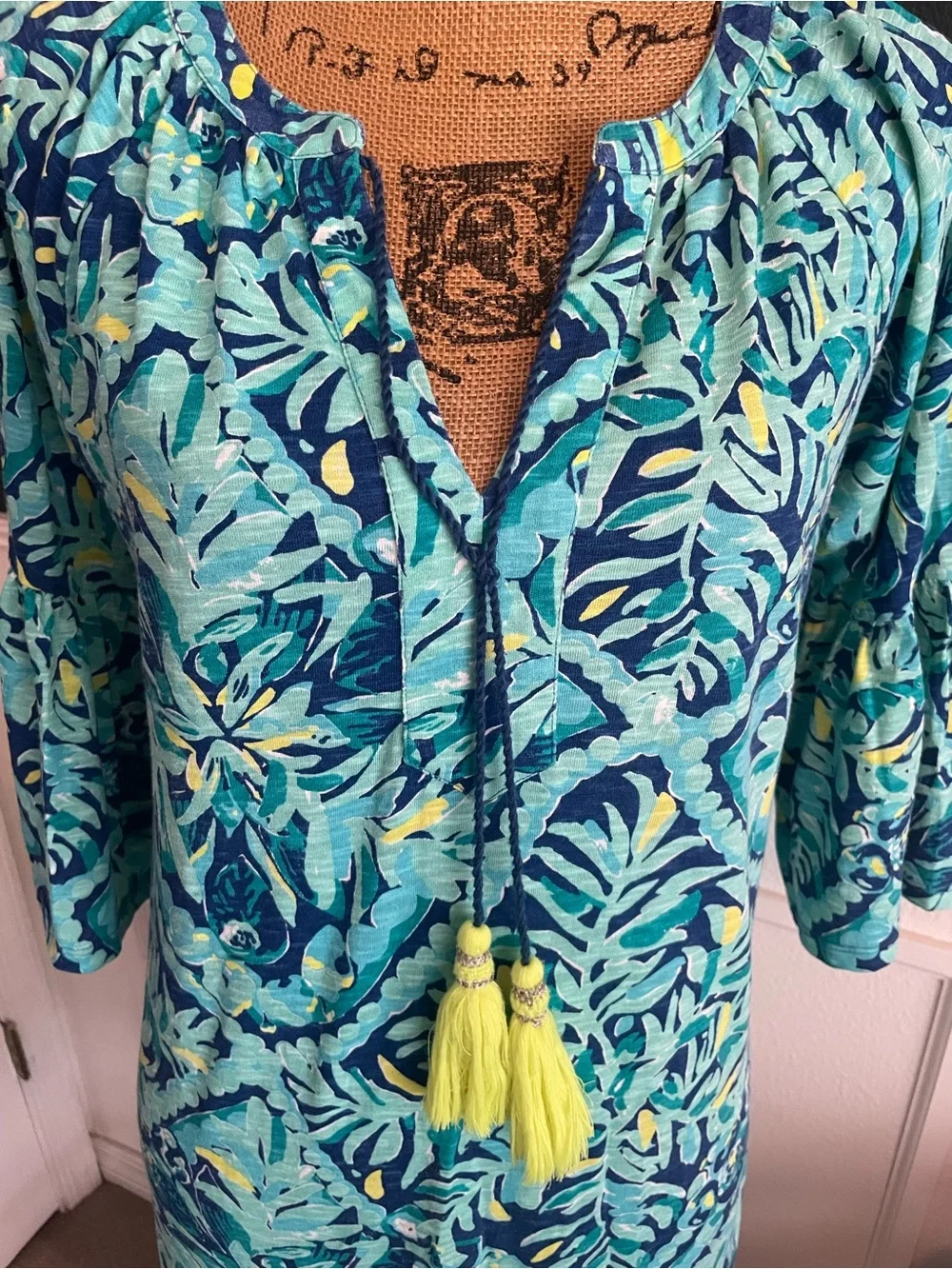 Lilly Pulitzer Dress Womens L Del Lago Tunic Tassel Indigo Midnight Cove